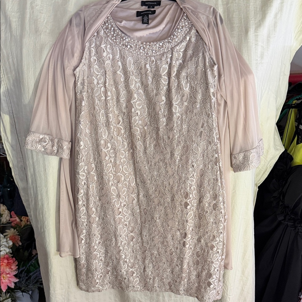Sz 14 R&M Richards Black and Cream Dress with Jacket